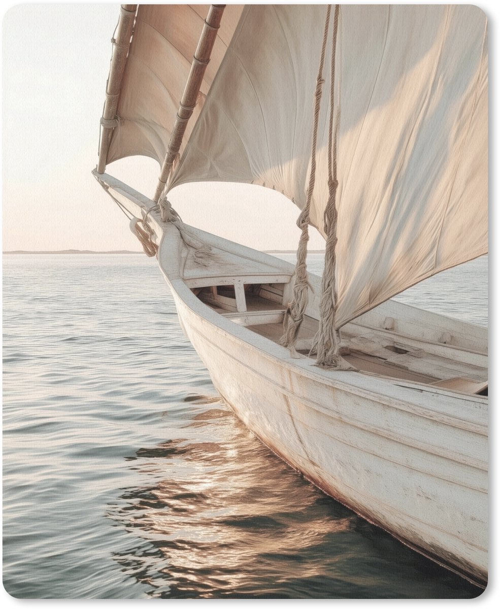 Muismat 19x23 cm - Mousepad Zeilboot - Zee - Beige - Zon - Muismatten