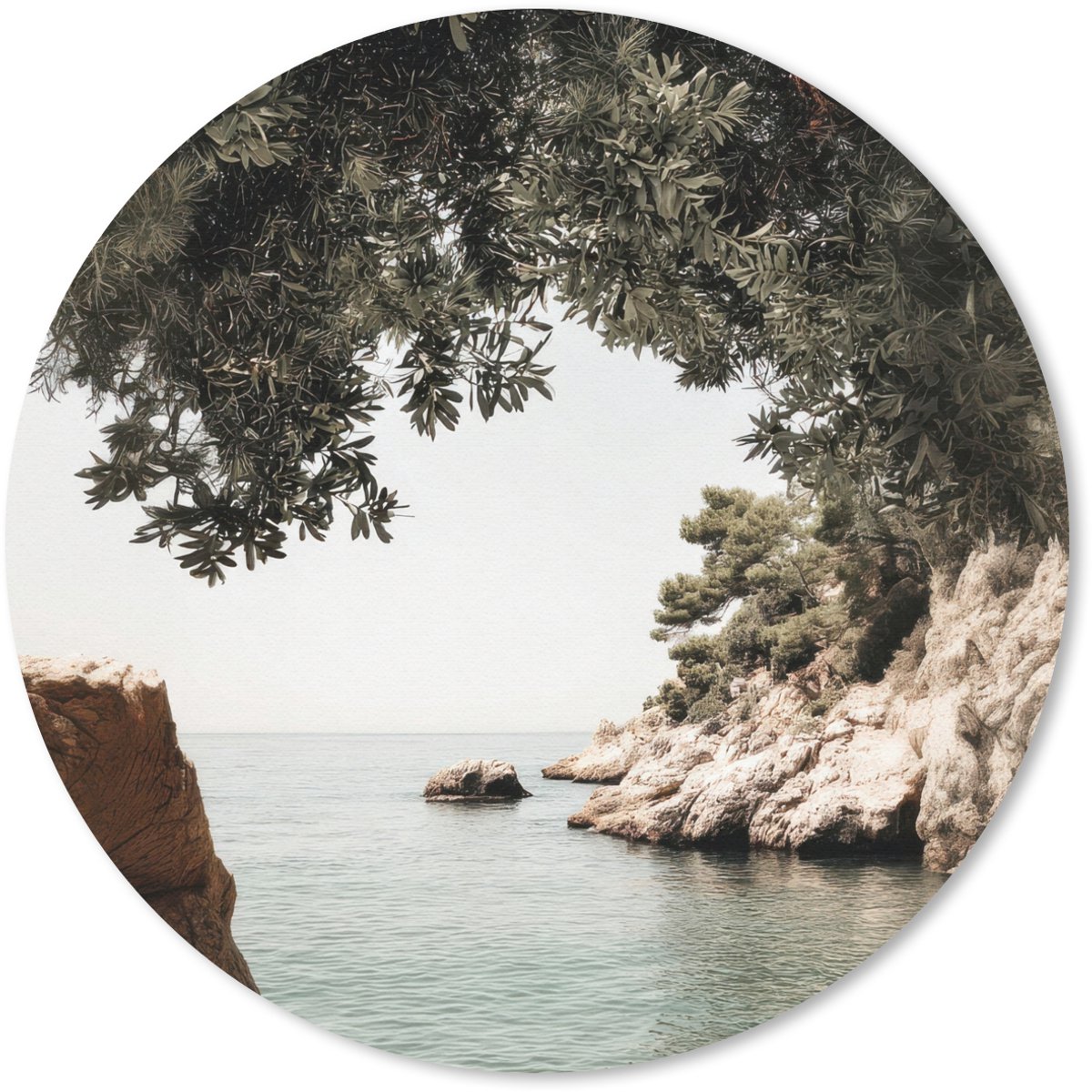 Muismat rond 30x30 cm - Mousepad Rotsen - Zee - Boom - Groen - Ronde muismatten