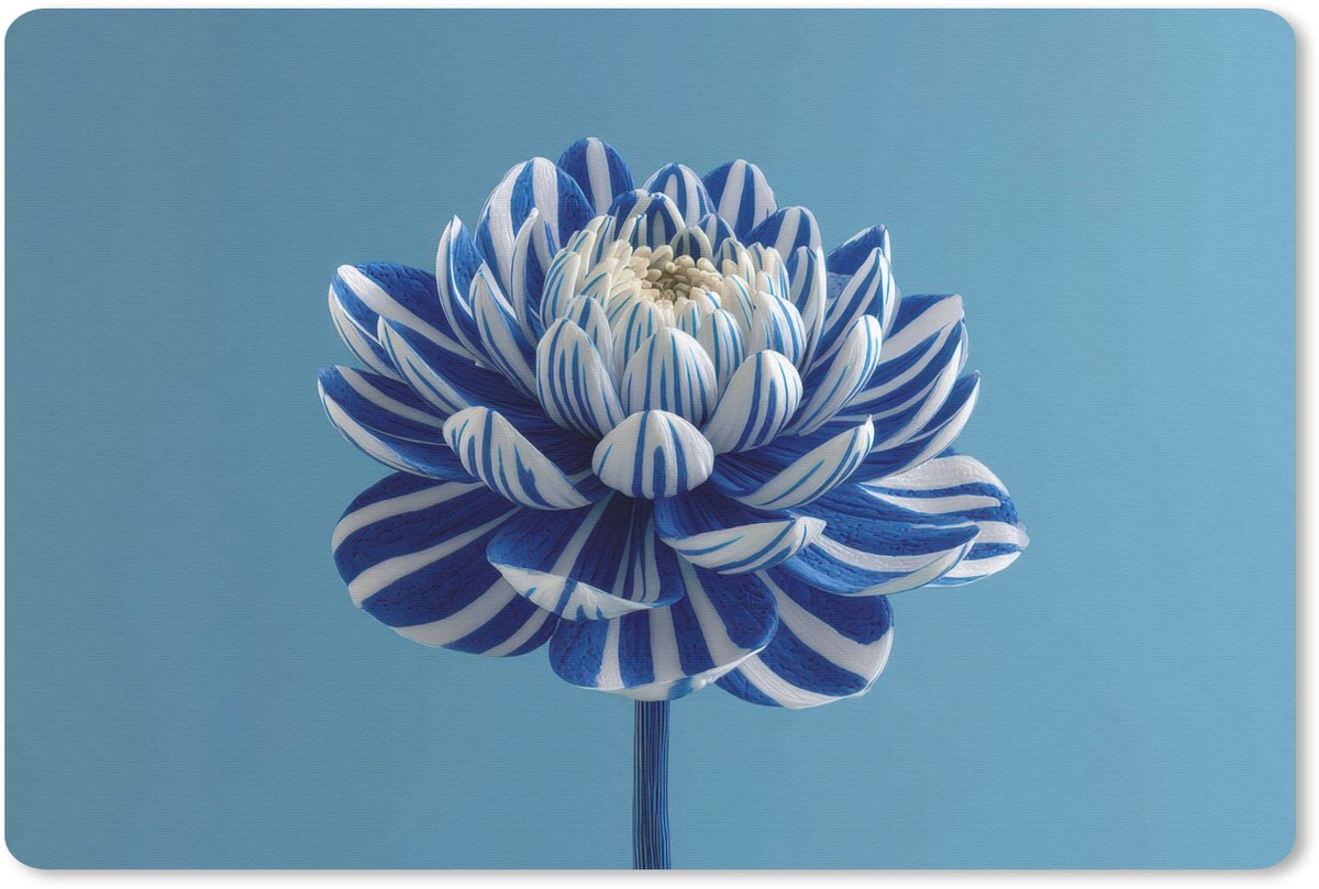 Muismat 27x18 cm - Mousepad Bloem - Blauw - Bloemblaadjes - Streepjes - Muismatten