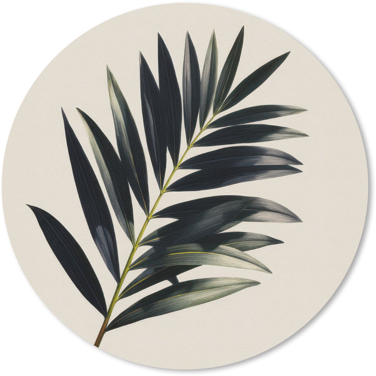 Muismat rond 40x40 cm - Mousepad Palmblad - Subtiel - Groen - beige - Ronde muismatten
