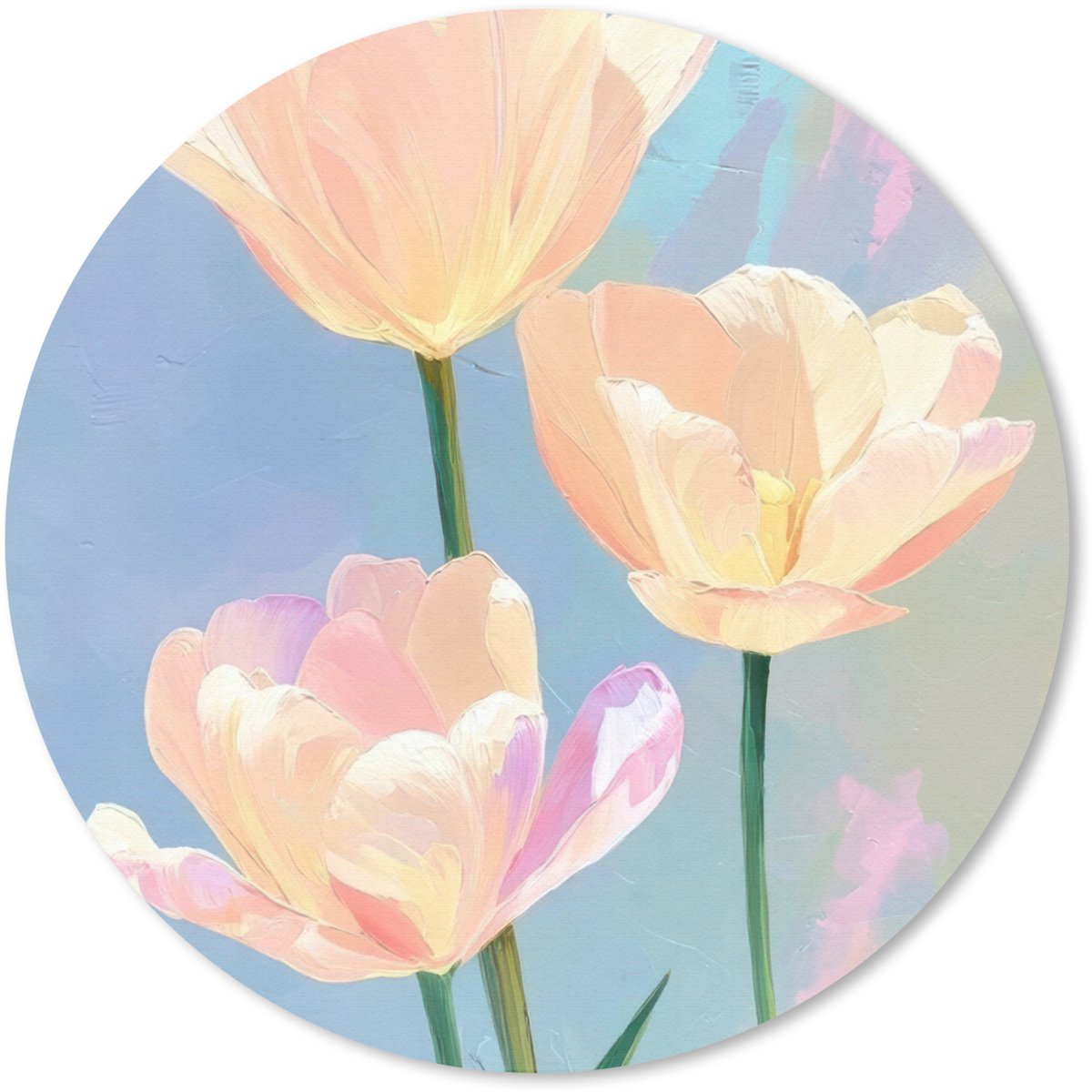 Muismat rond 20x20 cm - Mousepad Tulpen - Roze accenten - Blauw - Ronde muismatten