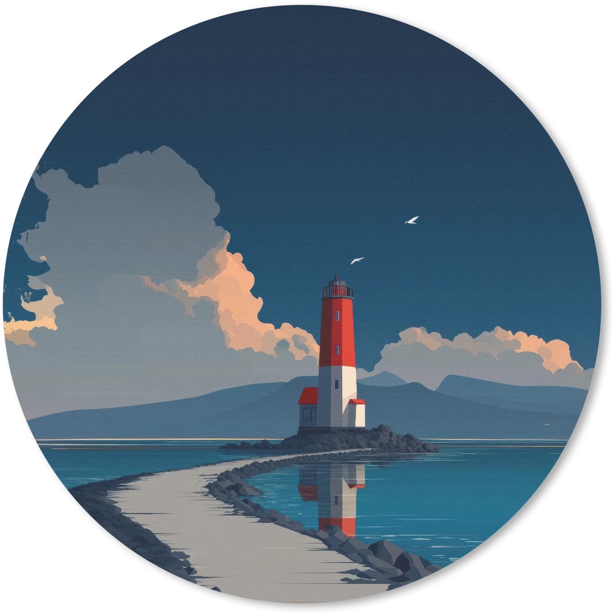 Muismat rond 20x20 cm - Mousepad Vuurtoren - Zee - Wolken - Ronde muismatten