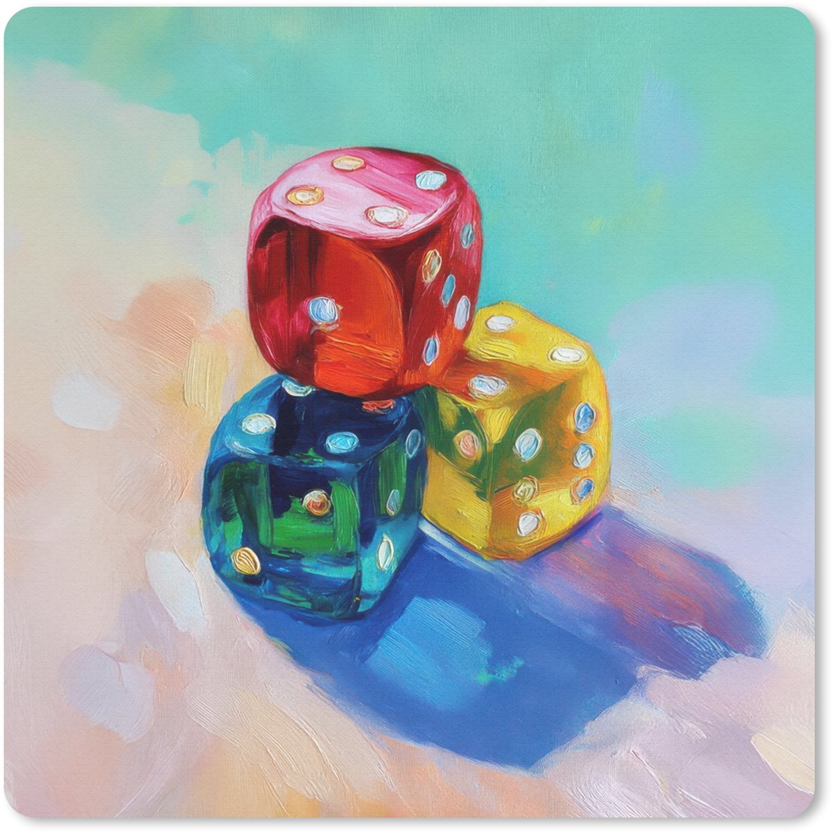 Muismat 20x20 cm - Mousepad Dobbelstenen - Kleurrijk - Getallen - Stipjes - Muismatten