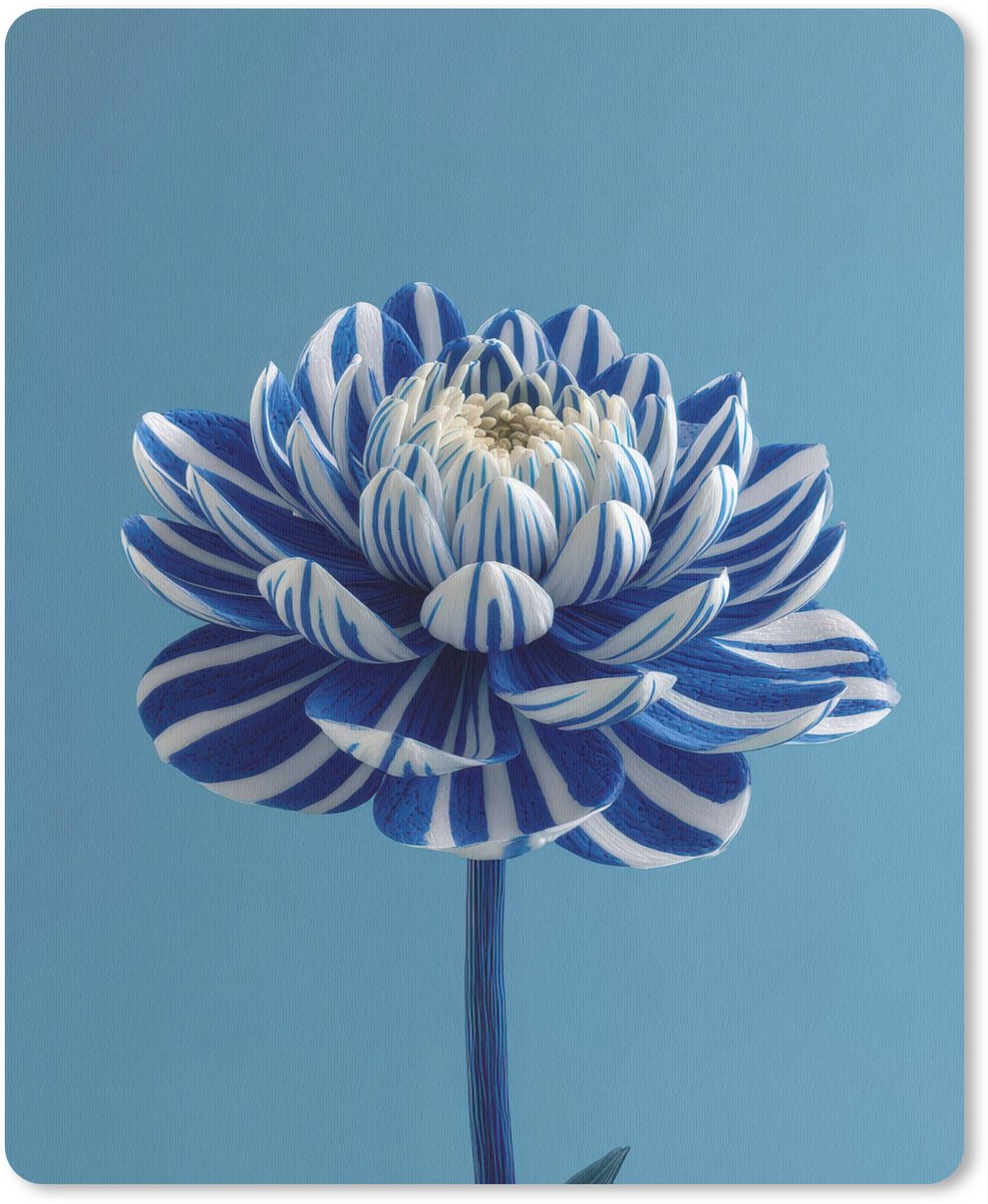 Muismat 19x23 cm - Mousepad Bloem - Blauw - Bloemblaadjes - Streepjes - Muismatten