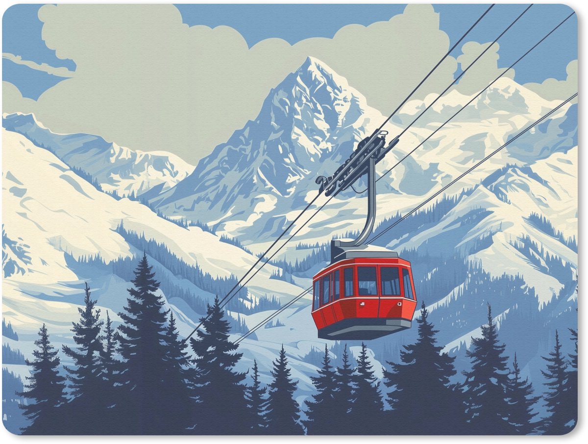 Muismat 23x19 cm - Mousepad Kabelbaan - Sneeuw - Berglandschap - Muismatten