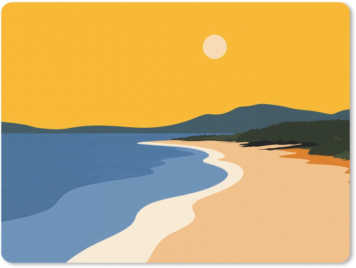 Muismat 23x19 cm - Mousepad Kustlijn - Oranje lucht - Begroeiing - Muismatten