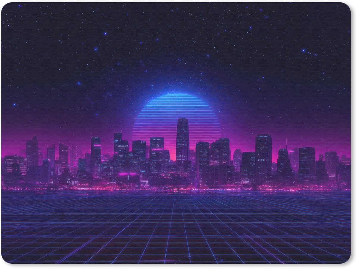 Muismat 23x19 cm - Mousepad Skyline - Zon - Neon - Rasterpatroon - Muismatten