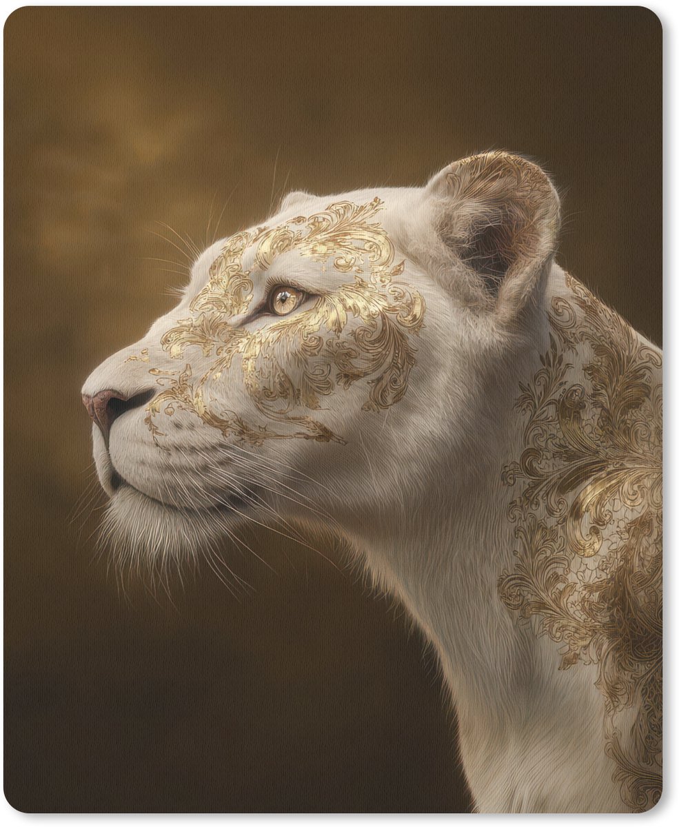 Muismat 19x23 cm - Mousepad Leeuwin - Bloemen - Wit - Goud - Muismatten