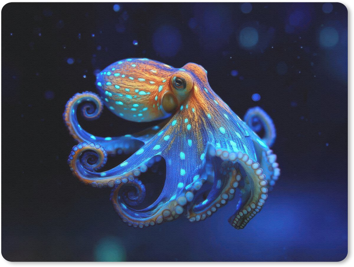 Muismat 23x19 cm - Mousepad Octopus - Stippen - Blauw - Zee - Muismatten