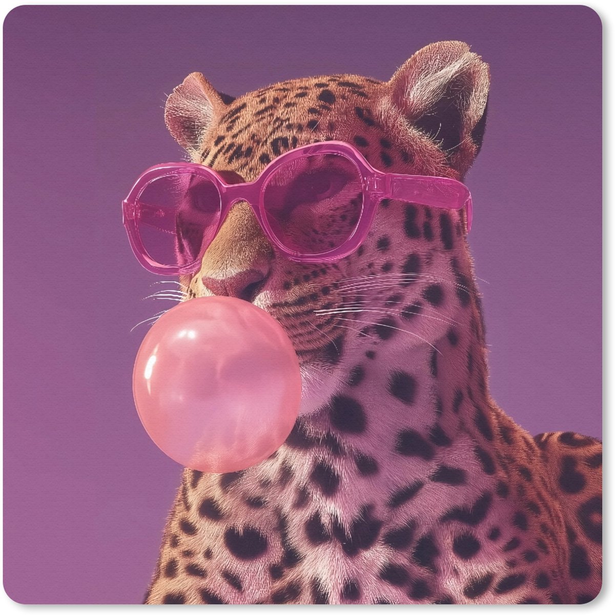 Muismat 30x30 cm - Mousepad Panter - Zonnebril - Kauwgombel - Roze - Muismatten