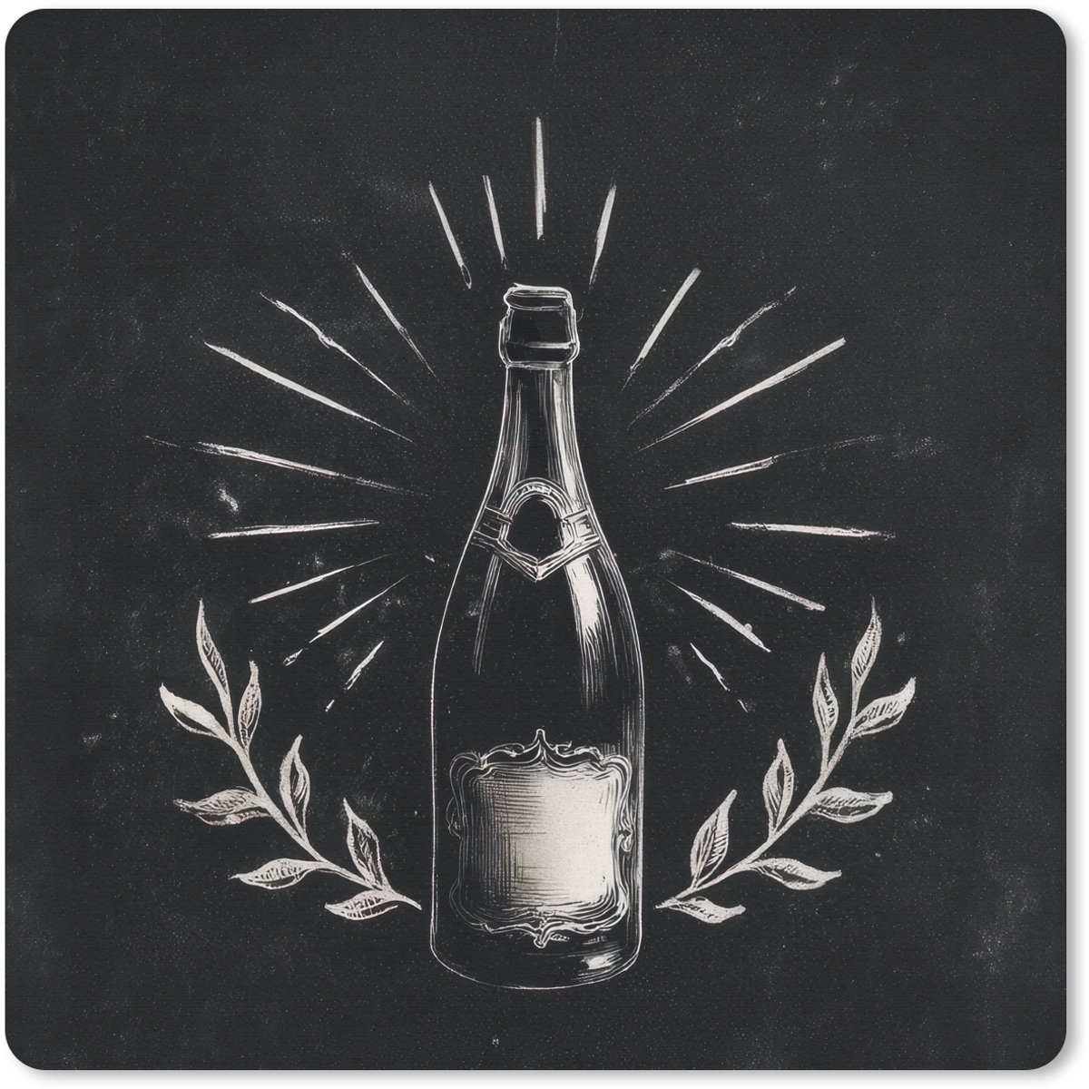 Muismat 30x30 cm - Mousepad Champagnefles - Lauriertakken - Zwarte achtergrond - Muismatten