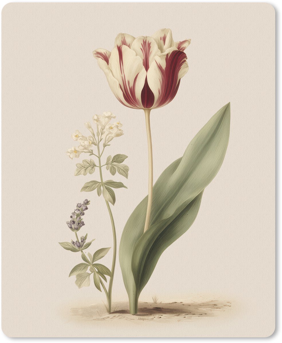 Muismat 19x23 cm - Mousepad Tulp - Minimalistisch - Beige - Muismatten