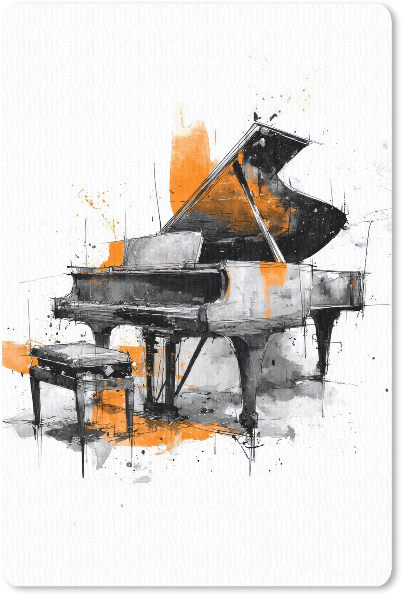 Muismat 18x27 cm - Mousepad Piano - Oranje - Zwart - schets lijnen - Muismatten
