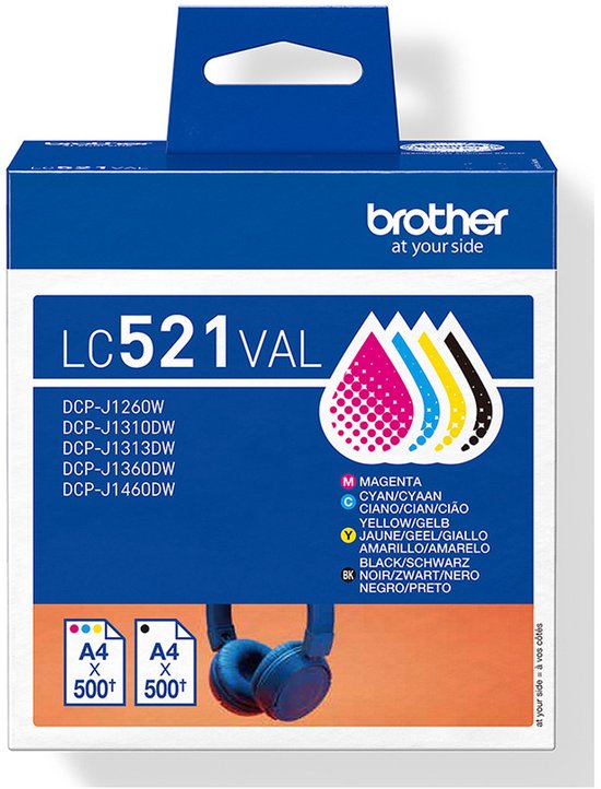 Brother LC521VAL inktcartridge 4 stuk(s) Origineel Zwart, Cyaan, Magenta, Geel