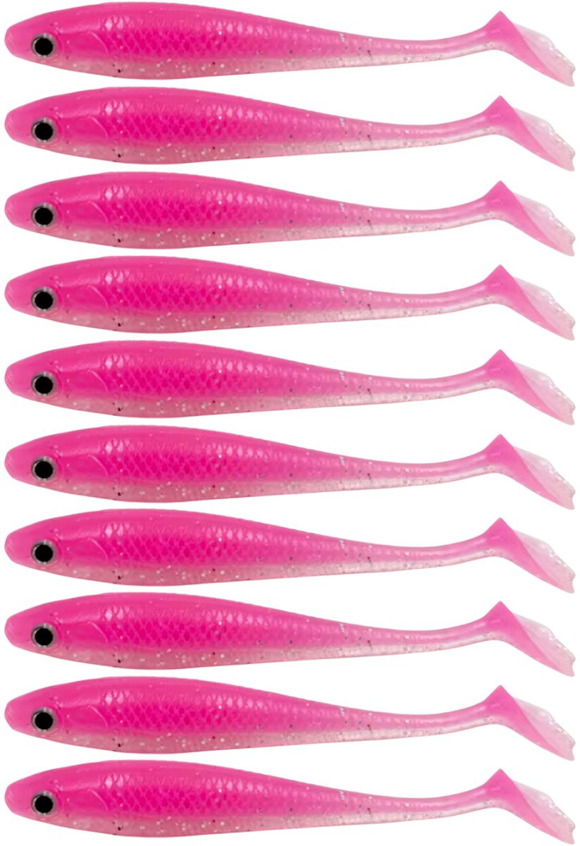 S&D | Shad Set 10 Stuks – 9cm / 5.5g – Roze – Realistisch Kunstaas met Glitters & Schubbenpatroon – Voor Snoek, Baars & Roofvis