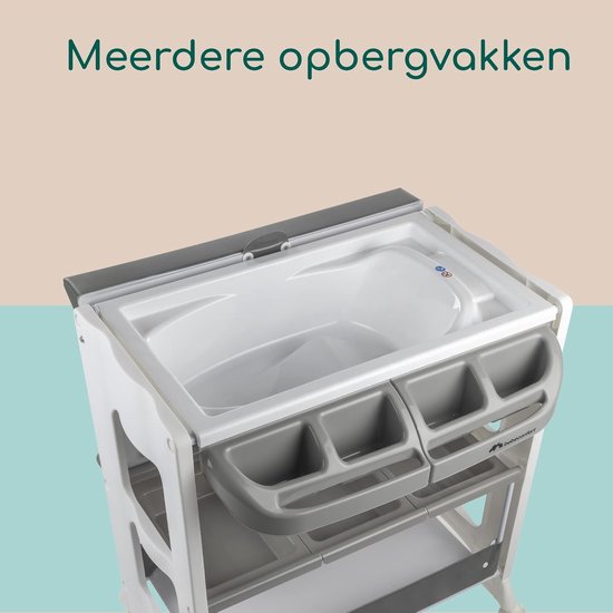 2-in-1 Baby Bad en Verschoontafel met Wielen en Opbergruimte — afbeelding 5