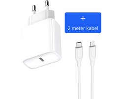 Oplaad Adapter 20W USB-C + 2 Meter kabel - Power Adapter oplader - Wit - Geschikt voor Apple iPhone 12 - Apple iPad - USB-C Apple Lightning - Snellader iPhone 12 / iPad / X / 11 / 12 Pro Max / iPhone 12 Lader - iPhone 12 Pro Max - USB-C Lader