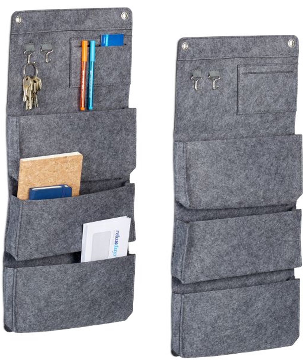 Doodadeals® Set van 2 Wand Organizers Grijs - Kastorganizer en Hangende Opberger 65 x 30 x 5 cm