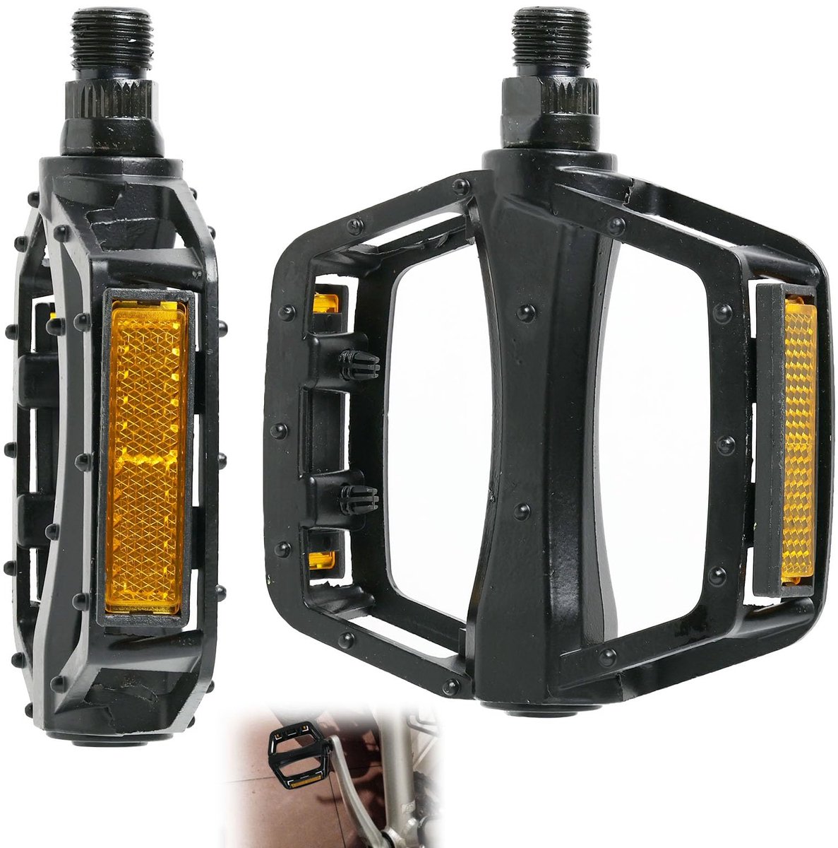 Aluminium Bicycle Pedals Non-Slip with Reflectors 11.8 x 10 x 2.3 cm for Mountain Bike, BMX, Road Bikes, Safety Accessories and Comfort for Cyclists