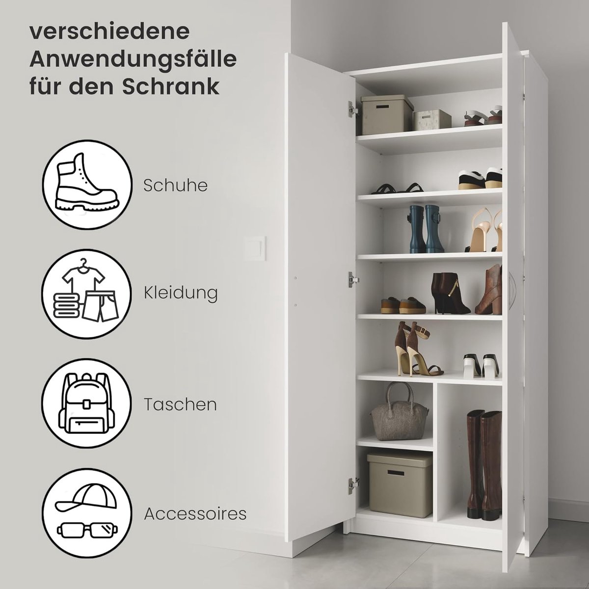 Multifunctionele kast met zes legplanken en extra vak - 74 cm breed en 180 cm hoog
