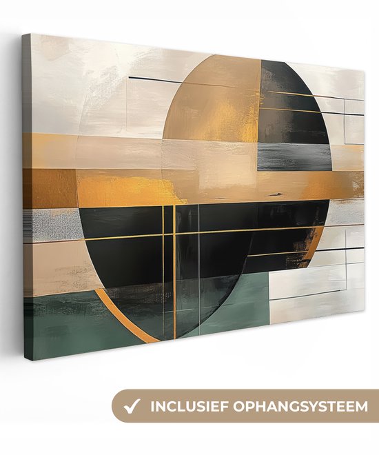 Canvas schilderij 120x80 cm - Wanddecoratie Abstract - Goud - Brons - Groen - Vormen - Modern - Muurdecoratie woonkamer - Slaapkamer decoratie - Kamer accessoires - Schilderijen op canvas