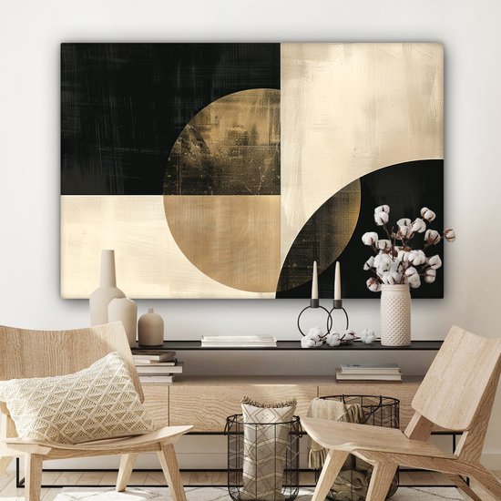 Peinture sur toile 120x80 cm - Décoration murale Abstrait - Formes géométriques - Zwart - Or - Décoration murale salon - Décoration chambre moderne - Tableaux abstraits