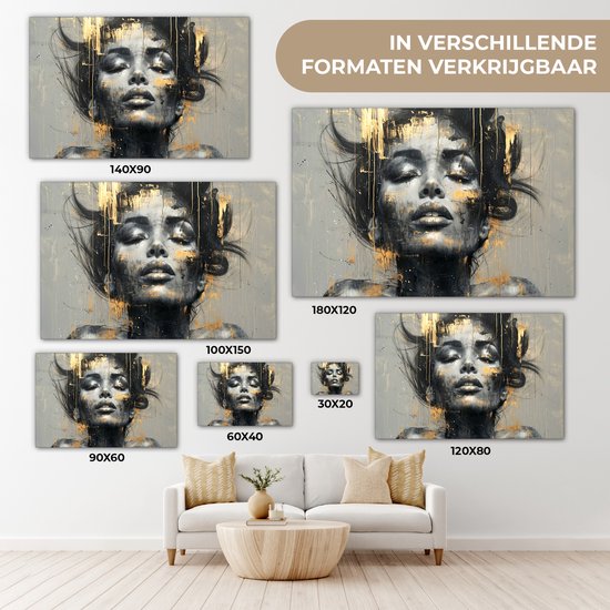 Peinture sur toile 120x80 cm - Décoration murale Femme - Art - Or - Abstrait - Glamour - Décoration murale salon - Décoration chambre moderne - Tableaux abstraits