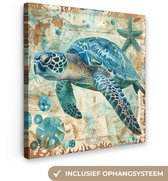 Tableau sur toile 20x20 cm - Décoration murale salle de bain Vintage - Tortue - Animaux aquatiques - Aquarelle - Décoration murale WC - Accessoires décoratifs - Décoration murale Toilettes - Peintures sur toile