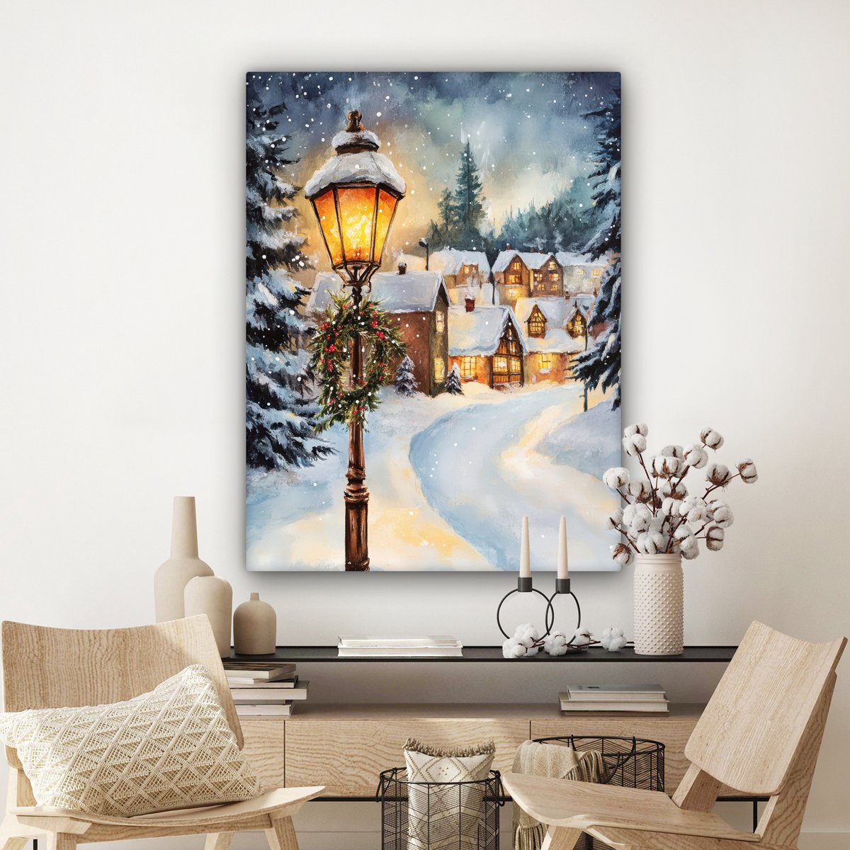 Canvas schilderij 90x120 cm - Wanddecoratie Kerstdorp - Huizen - Sneeuw - Kerst - Muurdecoratie woonkamer - Slaapkamer decoratie - Kamer accessoires - Schilderijen op canvas - Kerstdecoratie voor binnen - Kerstversiering - Kerstmis versiering – foto 7