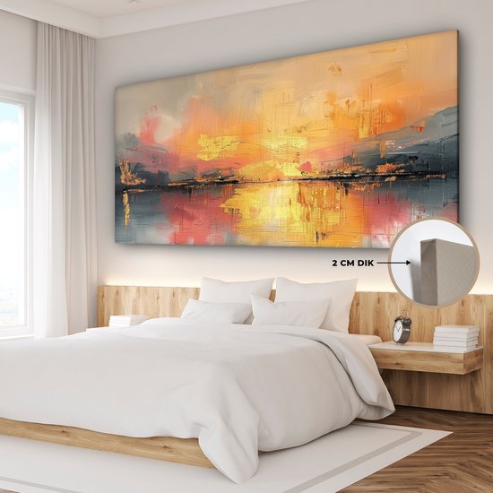 Tableau sur toile 200x100 cm - Décoration murale moderne - Abstraite - Or - Rose - Décoration murale murale salon - Décoration chambre - Accessoires de décoration - Peintures sur toile
