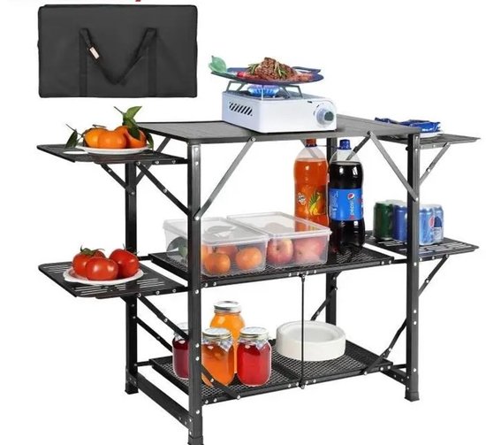 Kripyery Opvouwbare Campingtafel – Verstelbare Hoogte (50-80 Cm) Met Opbergtas – 120x55 Cm – Zwart 3 miniatura