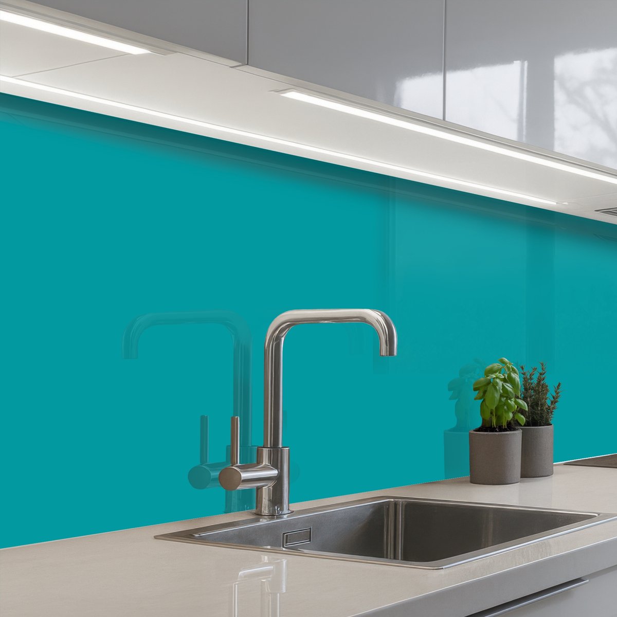Keuken achterwand 200x80 cm - Spatscherm zelfklevend Blauw - Effen kleur - Muurbeschermer - Spatwand fornuis