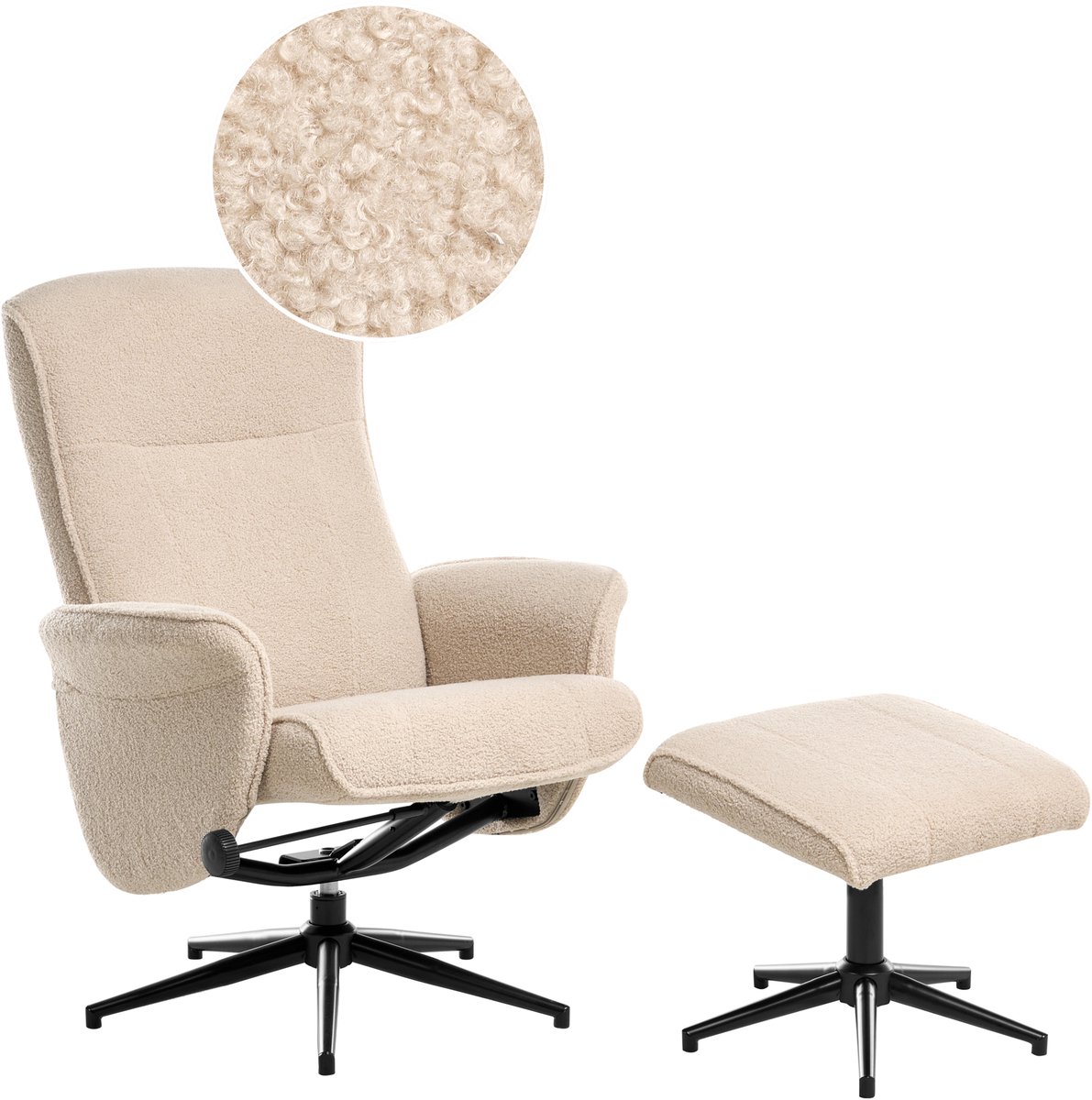 Beliani Japet Relaxfauteuil met Voetenbank - Beige Bouclé - Beliani - €279,99