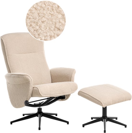 Beliani Japet Relaxfauteuil met Voetenbank - Beige Bouclé - Beliani - €279,99