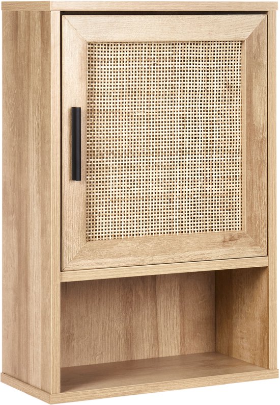 en.casa] Badkamerkast Epind hoge kast bamboe met deur en planken 180x33x30 cm naturel
