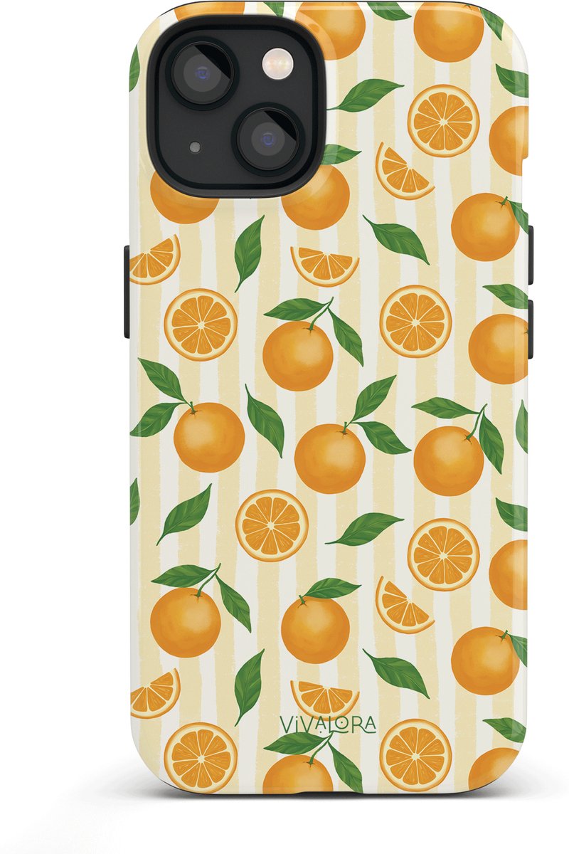 VivaLora Tough Telefoonhoesje iPhone 14 met MagSafe - Orange Breeze Print - 2-in-1 Phone Case - Hard Case & Siliconen Back - Sinaasappels Dessin - Extra Bescherming - Shockproof - Oranje
