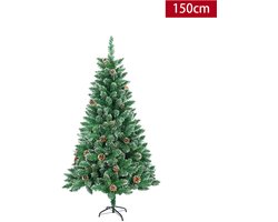 150CM Kunstkerstboom, Dennenboom, Kunstboom Wit & Groen met Sneeuweffect + Dennenappels, PVC Kerstboom inclusief Standaard