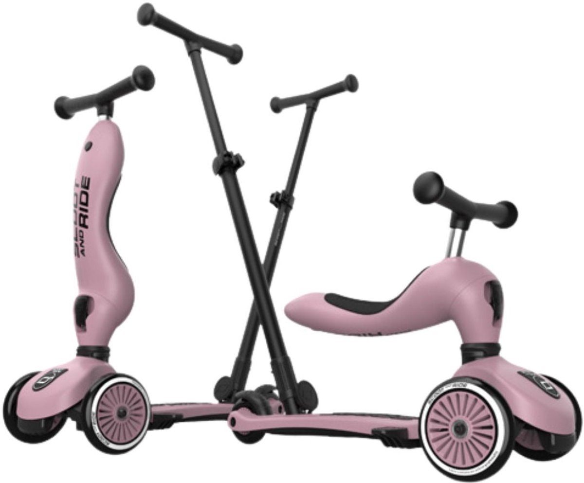 Scoot & Ride Highwaykick 1 Push & Go - 2-in-1 Kinderstep met duwstang - Step & Loopfiets 2-in-1, 3 wielen - Duwstang 3 hoogtes, afneembare voetsteunen - 1-5 jaar, max 20/50 kg - Wildberry