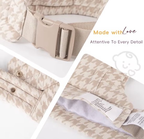 Draagzak baby - Beige - Geruit - Voorkant en achterkant - Comfortabel - Makkelijk te dragen van Merkloos — afbeelding 2