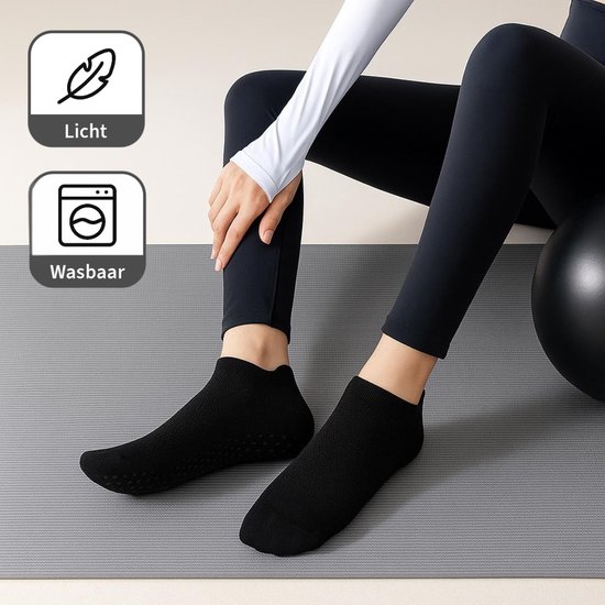 3 Paar Yoga Sokken Antislip Dames - Antislip Sokken Dames - Pilates Sokken - Anti Slip Sokken - Roze, Grijs & Zwart van Adorable Danish — afbeelding 4