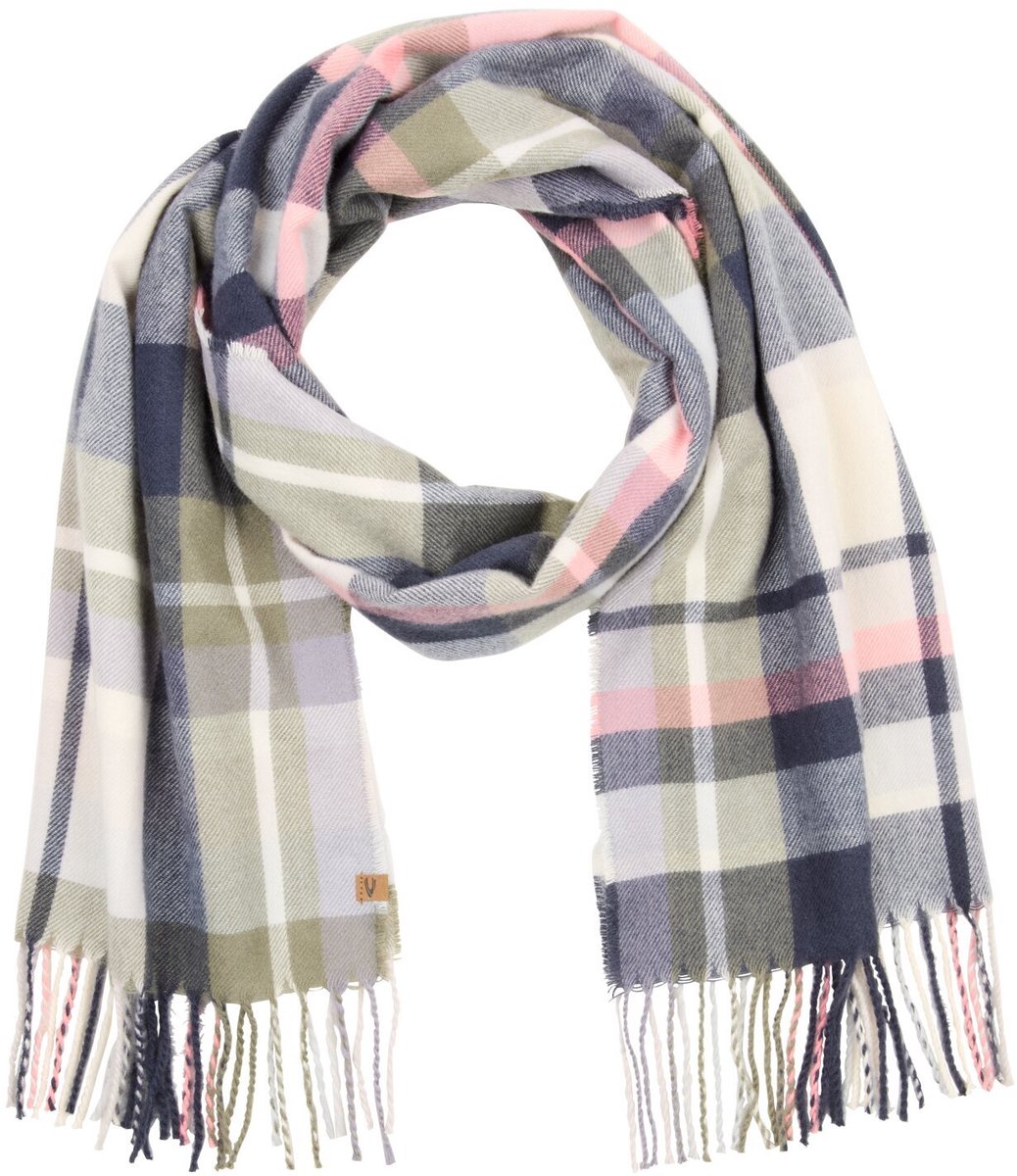 camel active Geruite sjaal met franjes - Maat womenswear-OS - Middernachtblauw