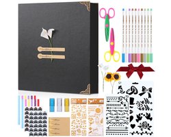 Fotoalbum - Scrapbook - Fotoboek - Gastenboek - 30 vellen (60 pagina's) - 26.5 x 21cm -Zwart met Accessoires