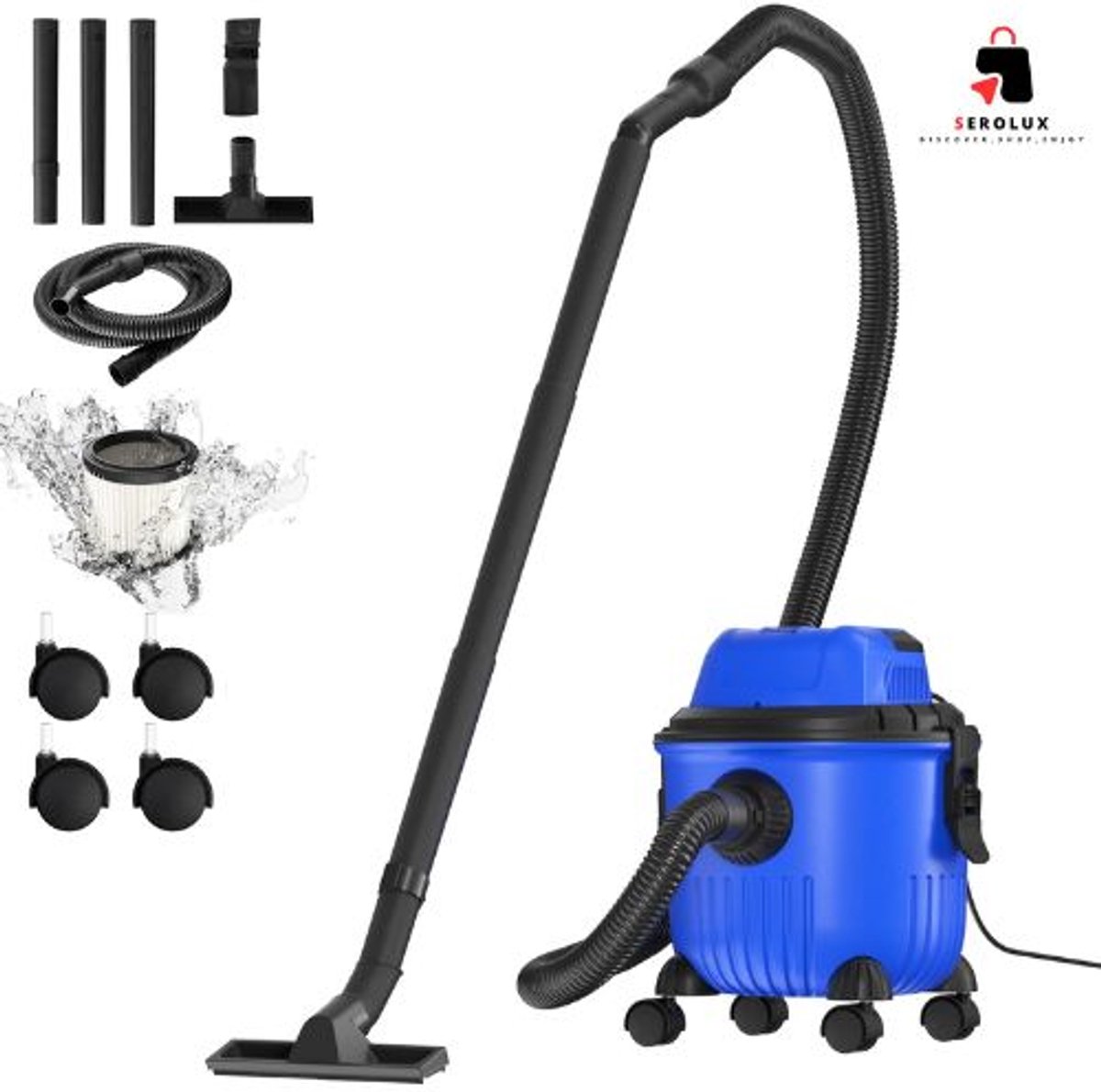 Equal to None - Stofzuigers - Nat en droogzuiger - 3800W - 15L - HEPA-filter en sponsfilter - Droogzuigen, natzuigen en blaasfunctie voor bladeren of vuil - vloerborstel, verlengbuizen, slang en mondstukken - 32 × 32 × 36,5 cm - Blauw