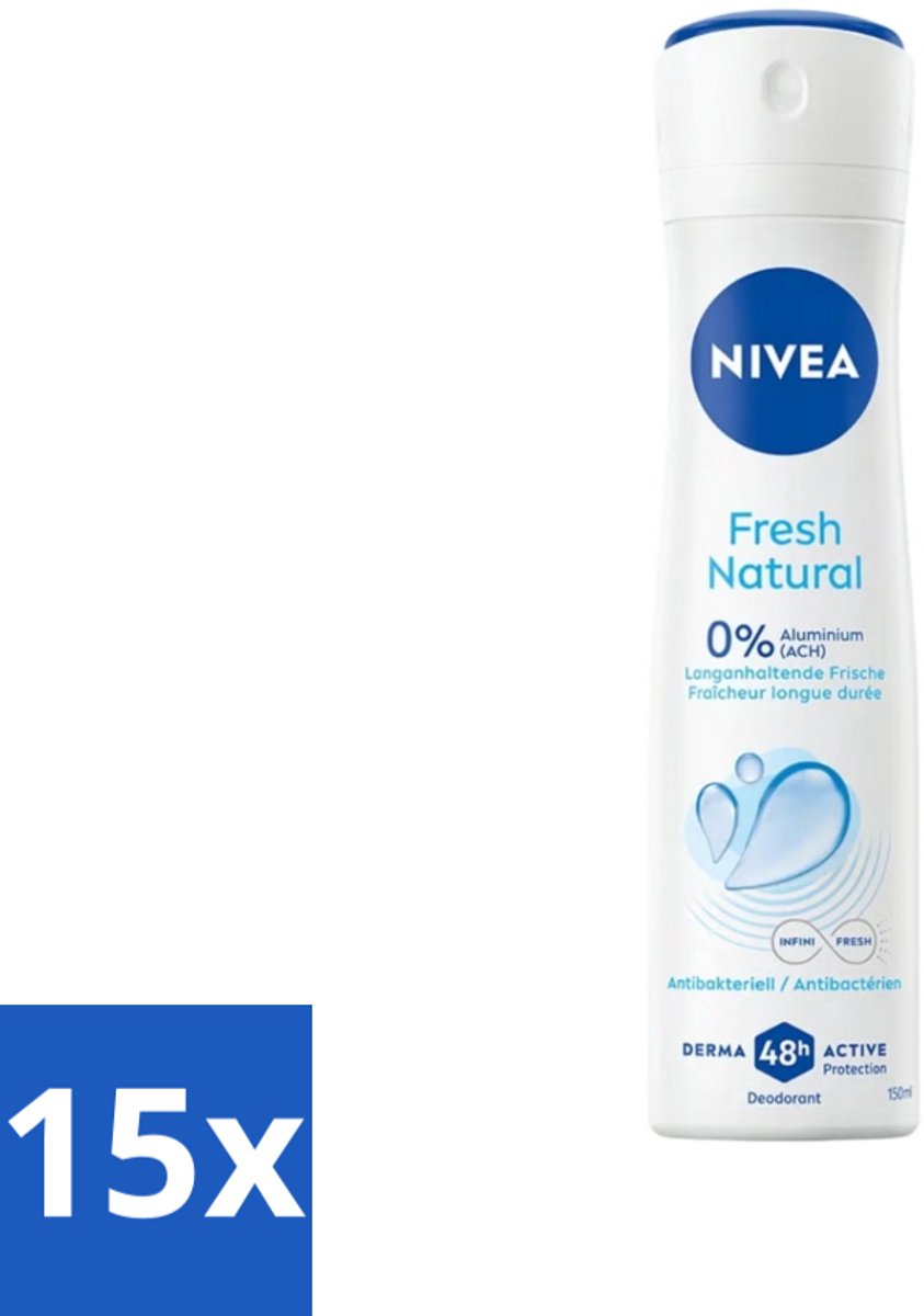15 x Nivea - Deodorant Spray - Fresh Natural - 48 Uur Lang Werkend - 150 ml - NIVEA Deodorant Spray - Anti-transpirant - 48 Uur Bescherming - Frisheid - Natuurlijke Geur