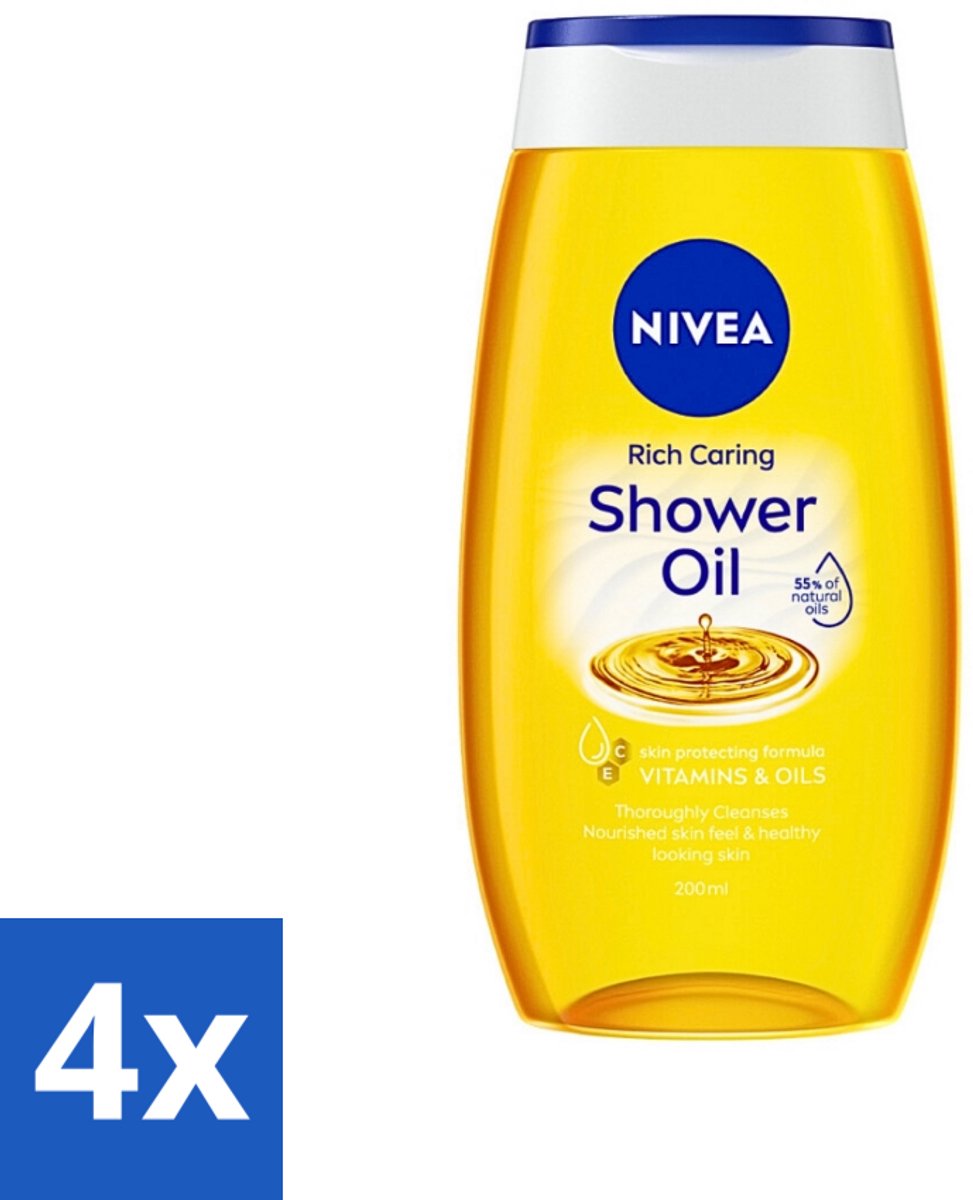 4 x NIVEA - Doucheolie - Natuurlijke Doucheolie - 200 ml - Doucheolie - NIVEA - Natuurlijke Oliën - Zachte Huid - Hydratatie