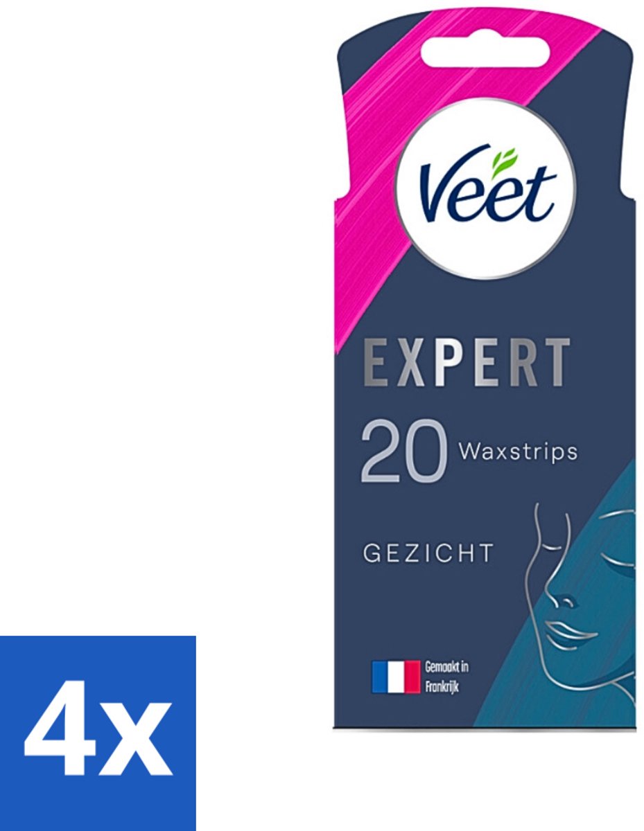 4 x Veet Expert - Ontharingsstrips - Gezicht - Gevoelige Huid - 20 strips - Ontharingsstrips Gezicht - Ontharen Gezicht - Ontharingsstrips Gevoelige Huid - Gladde Huid - Haargroei Verminderen