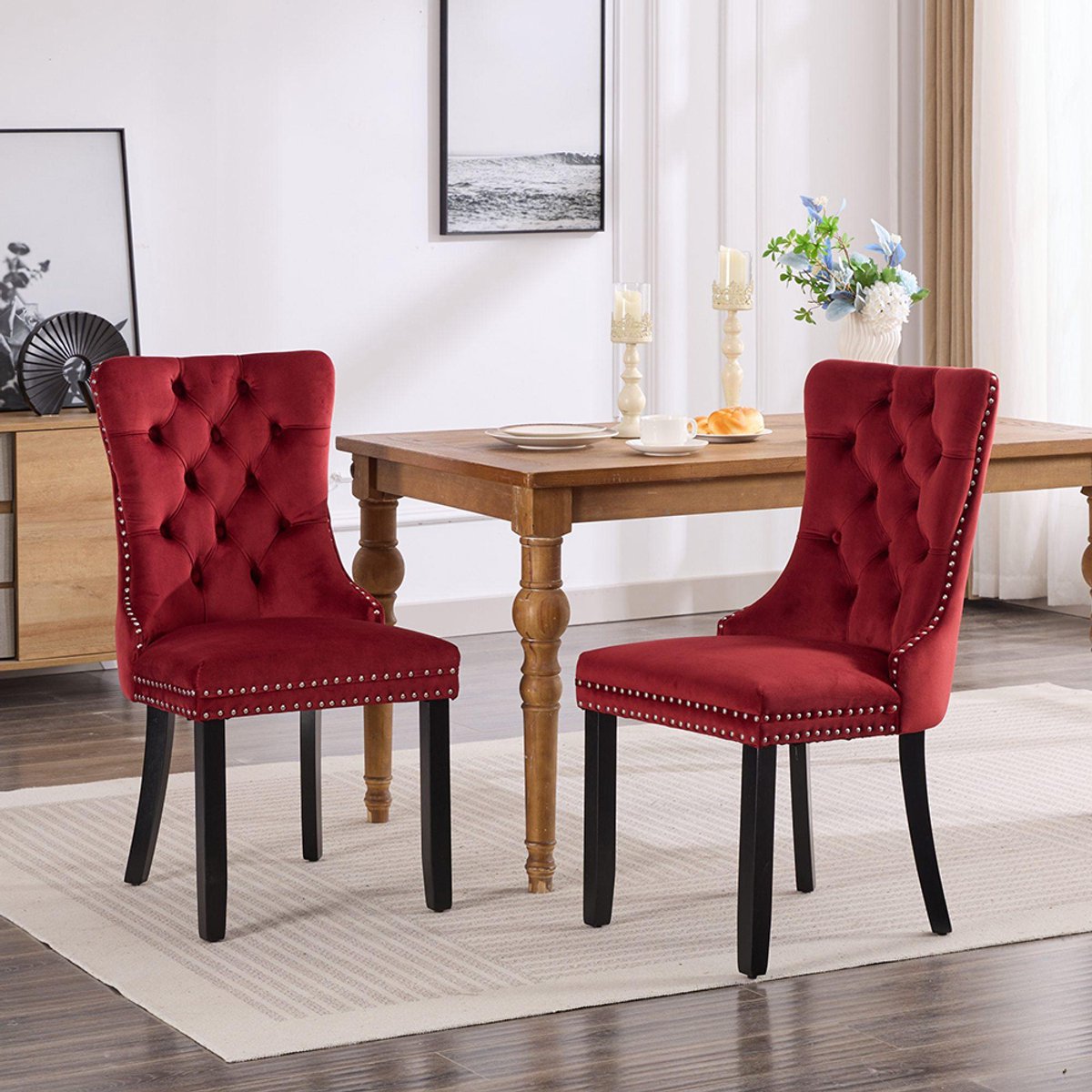 Pugsdrly Klassieke eetkamerstoelen van fluweel, moderne eetkamerstoel van hoogwaardig fluw