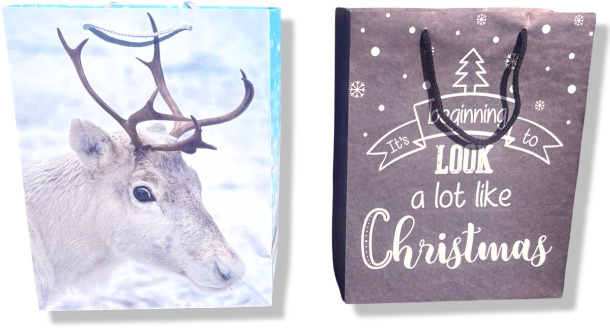 4 Luxe Winter / Kerst Cadeautasjes A4 formaat 33x26cm - Kerst Papieren cadeautasjes met Full-color bedrukking