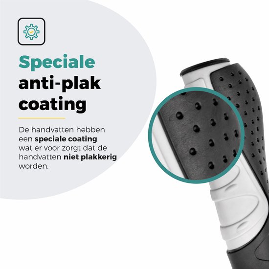 Close-up van de speciale anti-plak coating met nopjes op een fietshandvat.