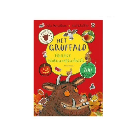 Gruffalo Natuurspeurboek met Gruffalo, pompoen, muis, slak, vogel, appel en 200+ stickers.